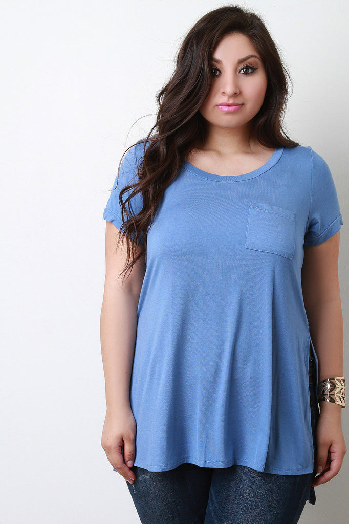 Scoop Neck High Low Hem Pocket Tee