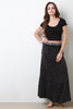 Acid Wash Crochet Band Maxi Skirt