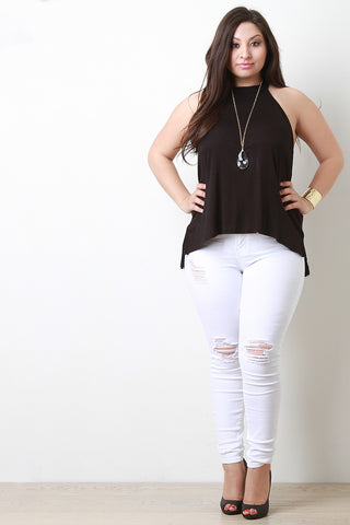 Tie Back Sleeveless High Low Hem Top