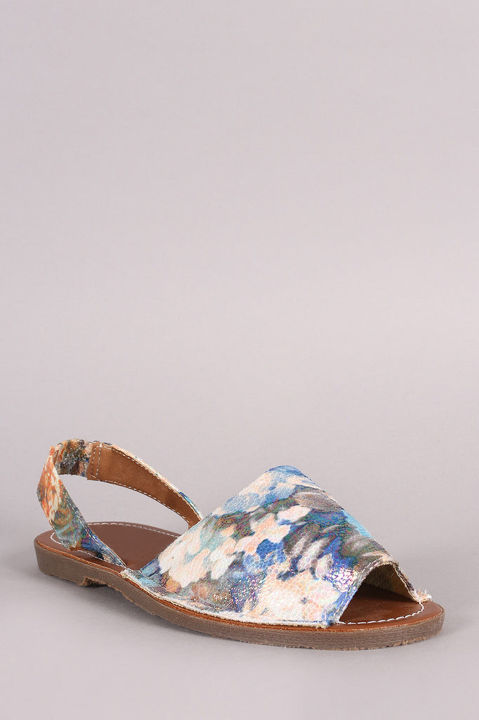 Snake Floral Print Slingback Flat Sandal