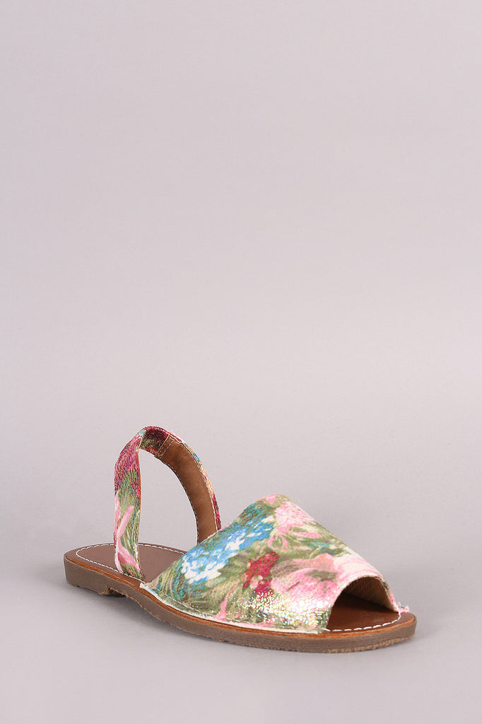 Snake Floral Print Slingback Flat Sandal