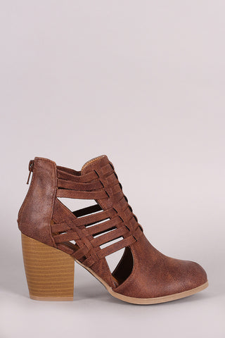 Two-Tone Snap Button Strap Chunky Heel Ankle Bootie