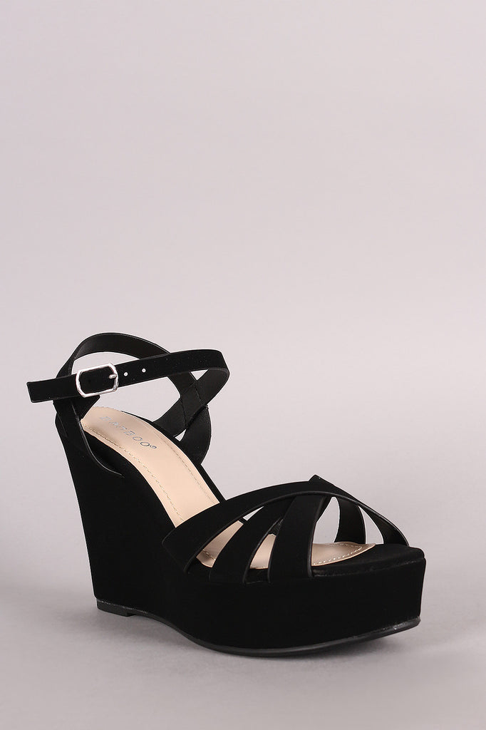 Bamboo Crossover Strappy Platform Wedge Sandal