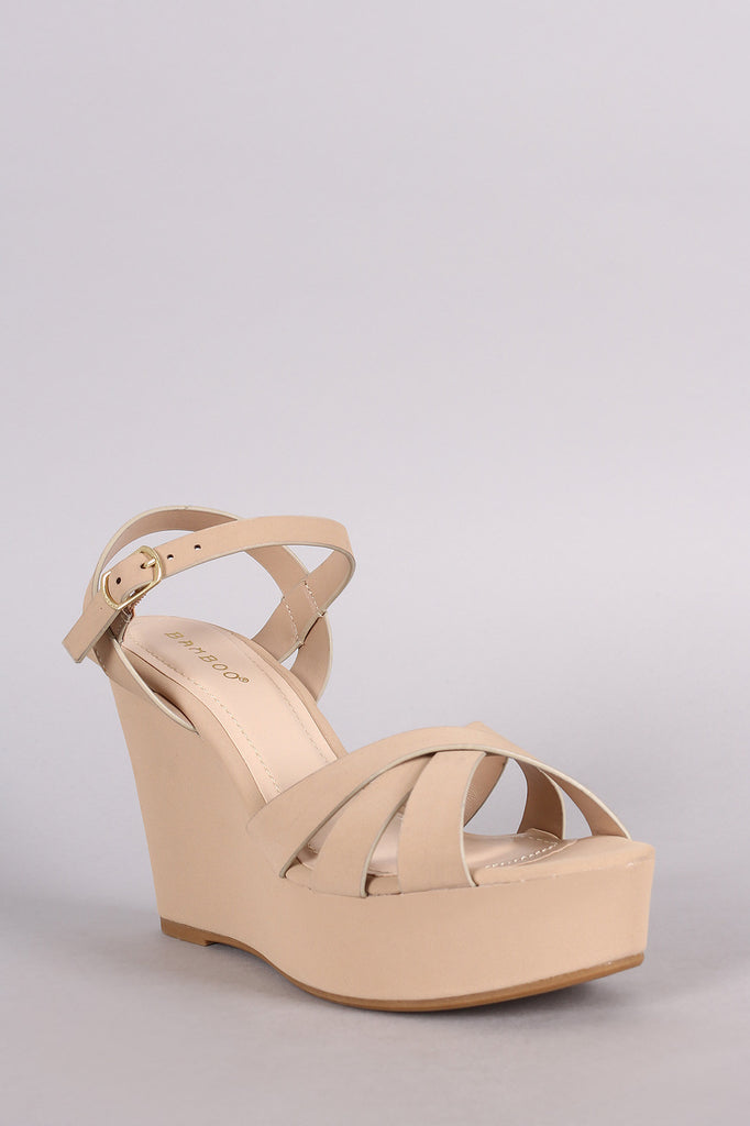 Bamboo Crossover Strappy Platform Wedge Sandal