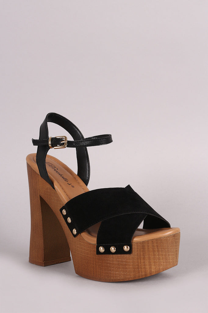 Breckelle Cross Strap Chunky Wooden Platform Heel