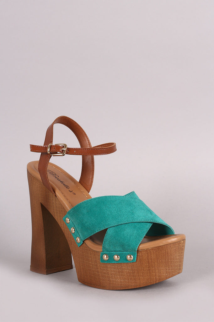 Breckelle Cross Strap Chunky Wooden Platform Heel