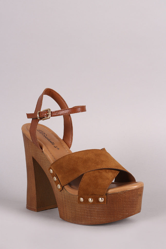 Breckelle Cross Strap Chunky Wooden Platform Heel