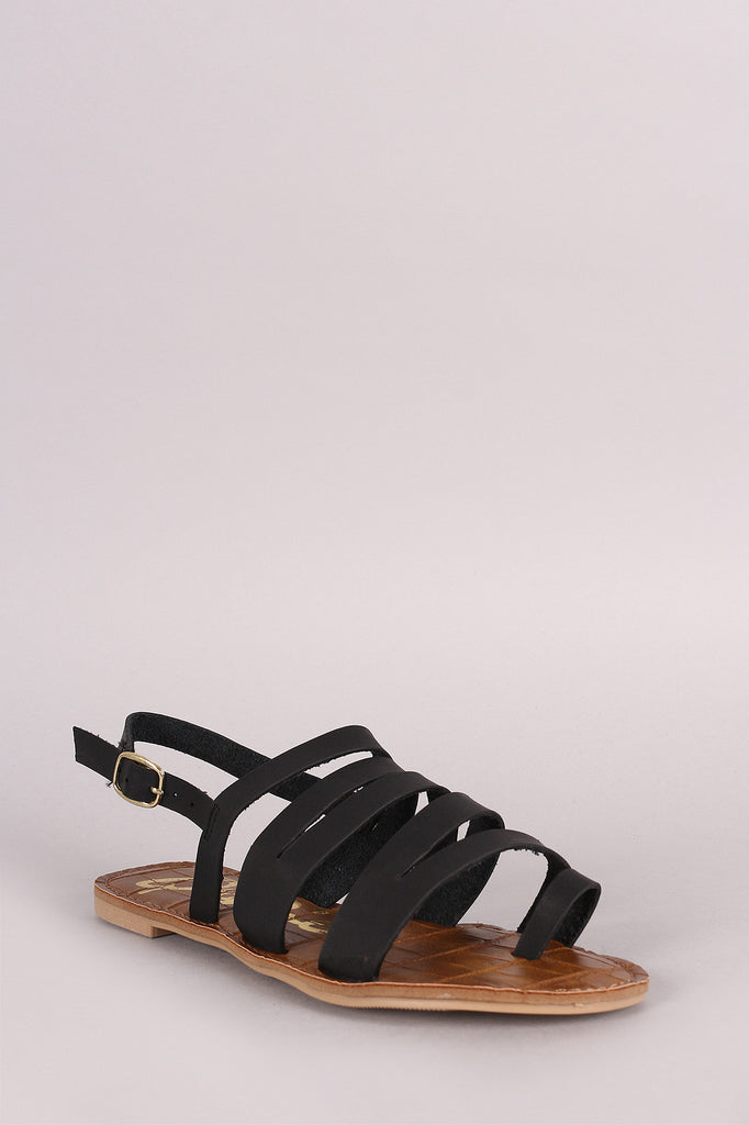 Qupid Strappy Toe Ring Slingback Flat Sandal