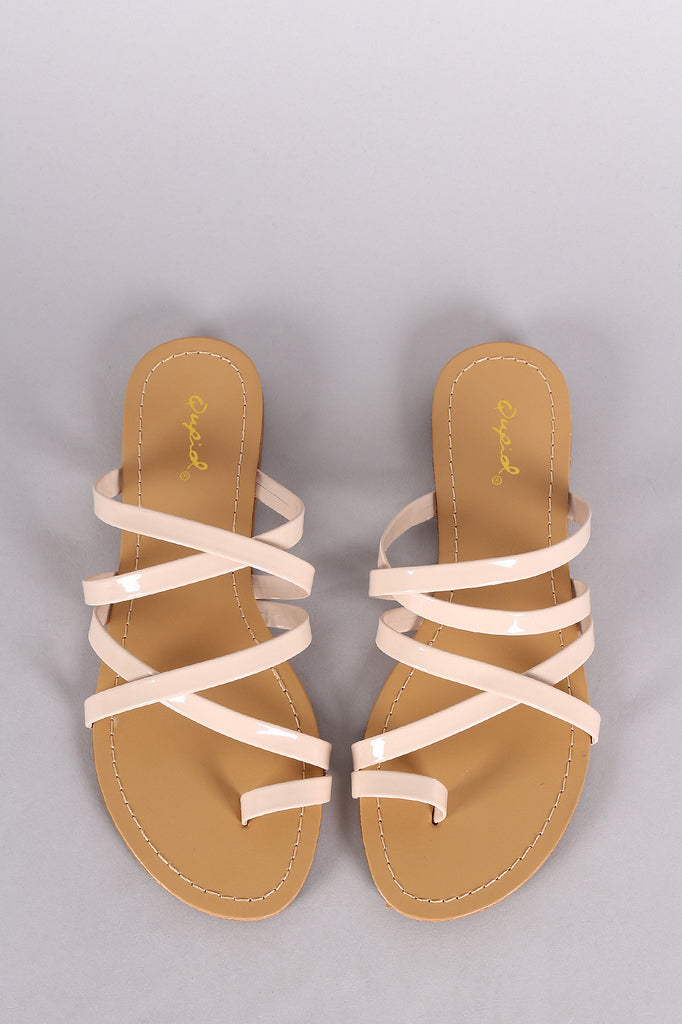 Qupid Patent Strappy Toe Ring Slide Sandal