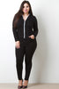 Plus Size Contrast Zip Up Hoodie Jumpsuit