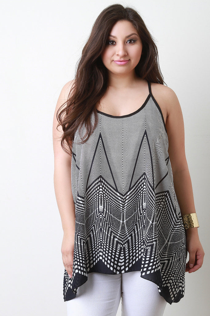 Geometric Pattern Scoop Neck Tunic Top