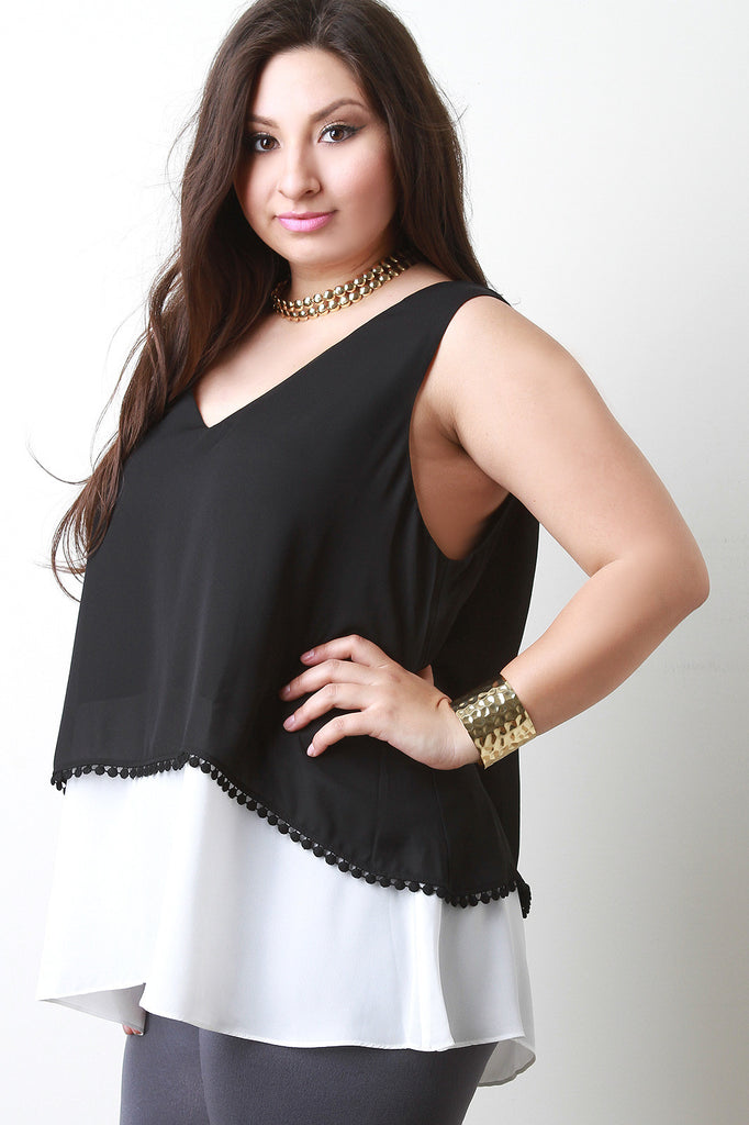 V Neck Sleeveless Two Tone Top