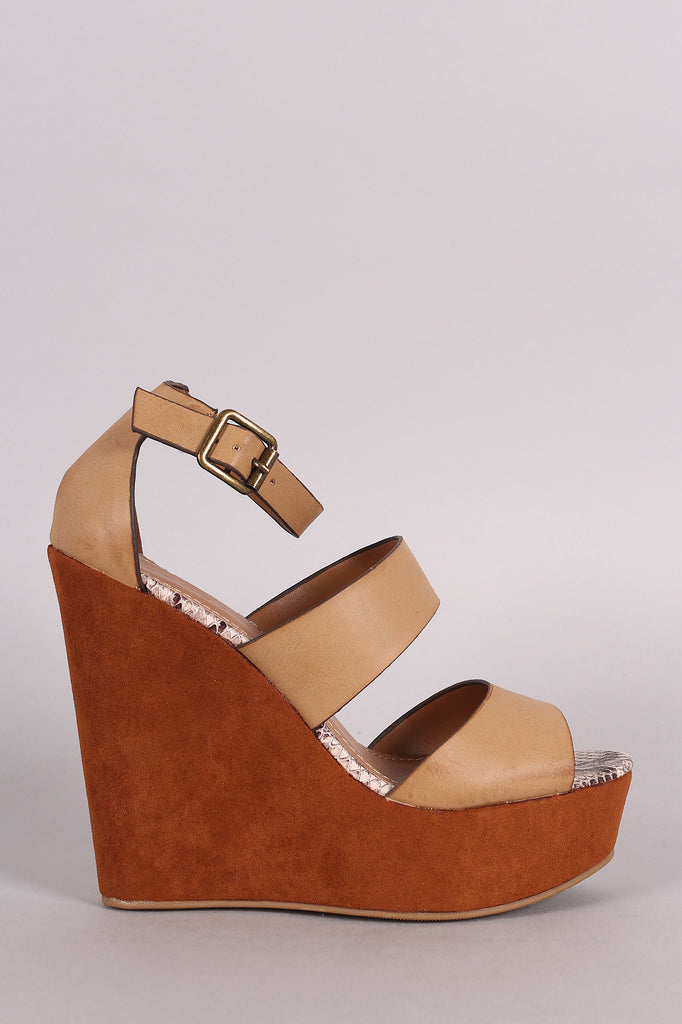 Bamboo Strappy Ankle Strap Platform Wedge