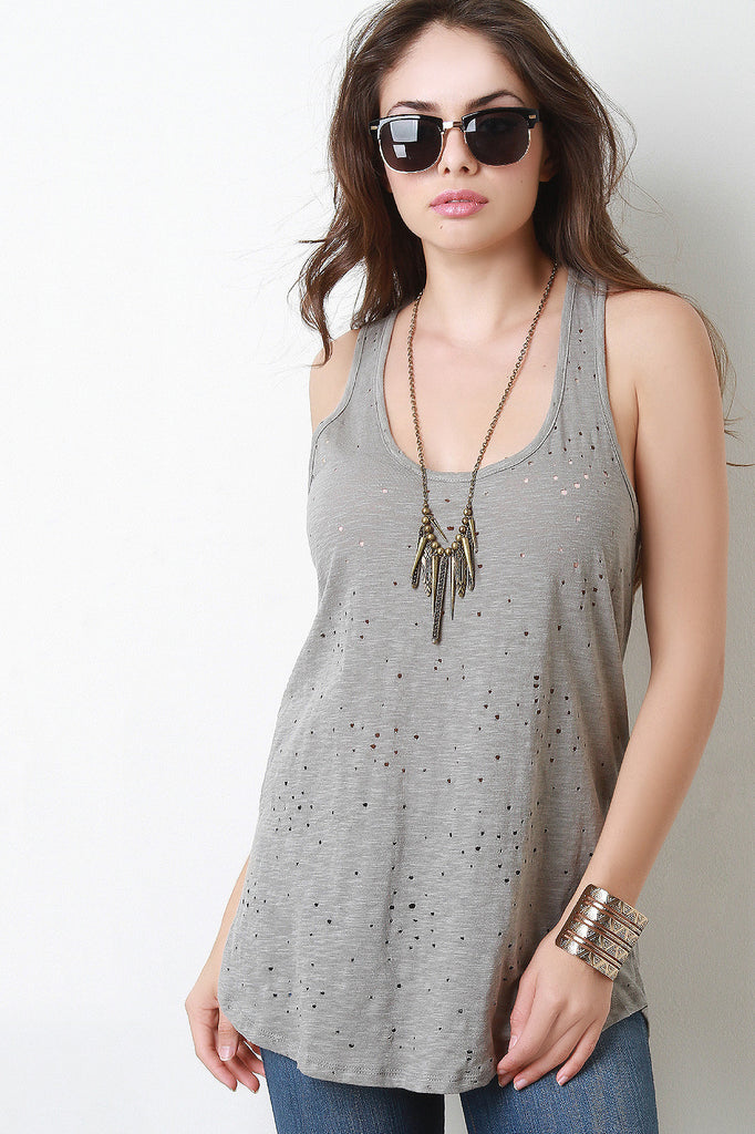 Distressed Racerback Marled Top