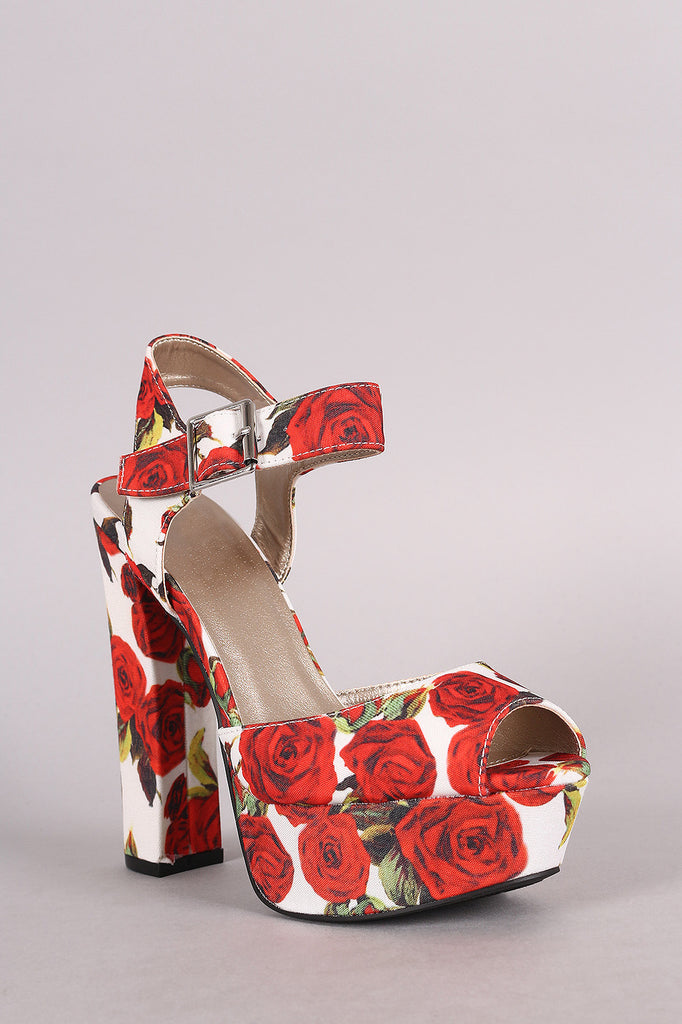 Qupid Rosette Peep Toe Chunky Platform Heel