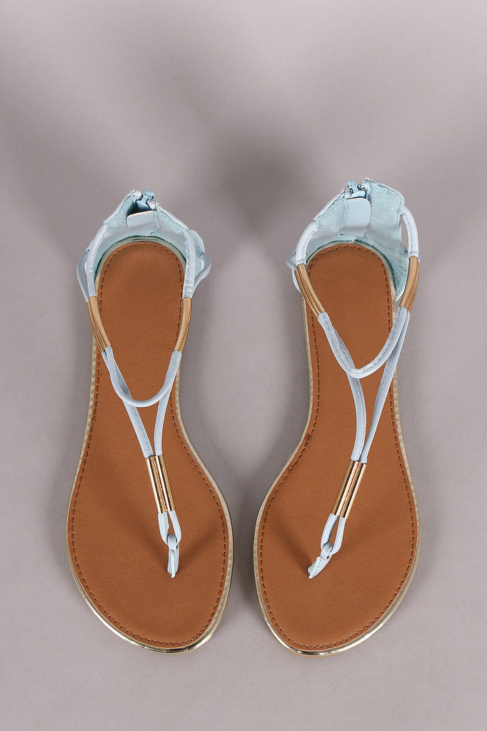 Qupid Metallic Hardware Embellished Thong Flat Sandal