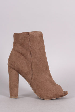 Two-Tone Snap Button Strap Chunky Heel Ankle Bootie