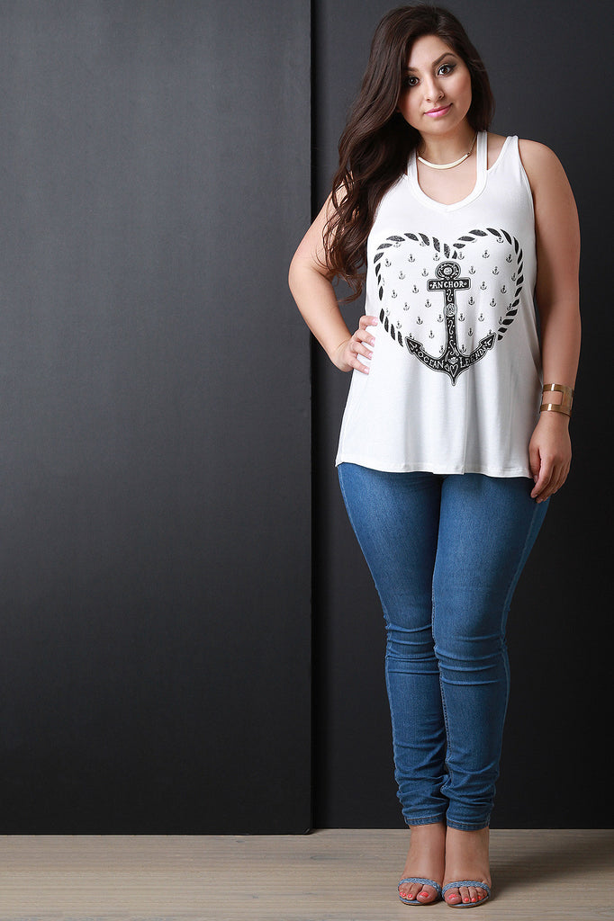 Anchor Heart Cut Out Sleeveless Top