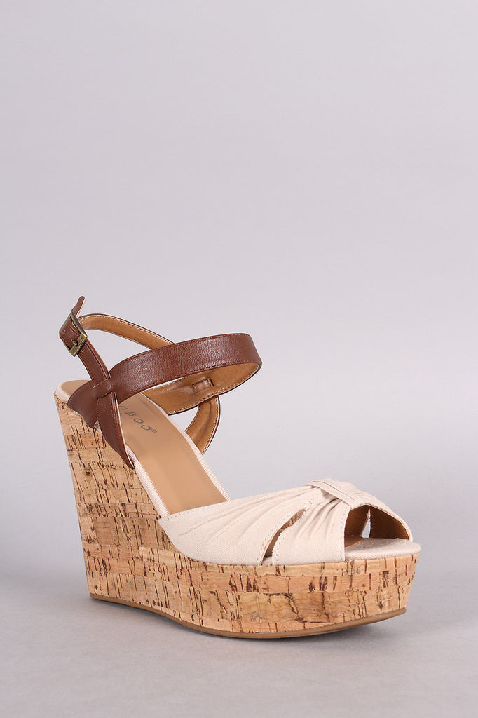 Bamboo Gathered Peep Toe Cork Wedge