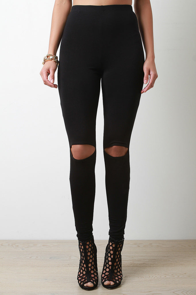 High Waist Knee Slit Leggings