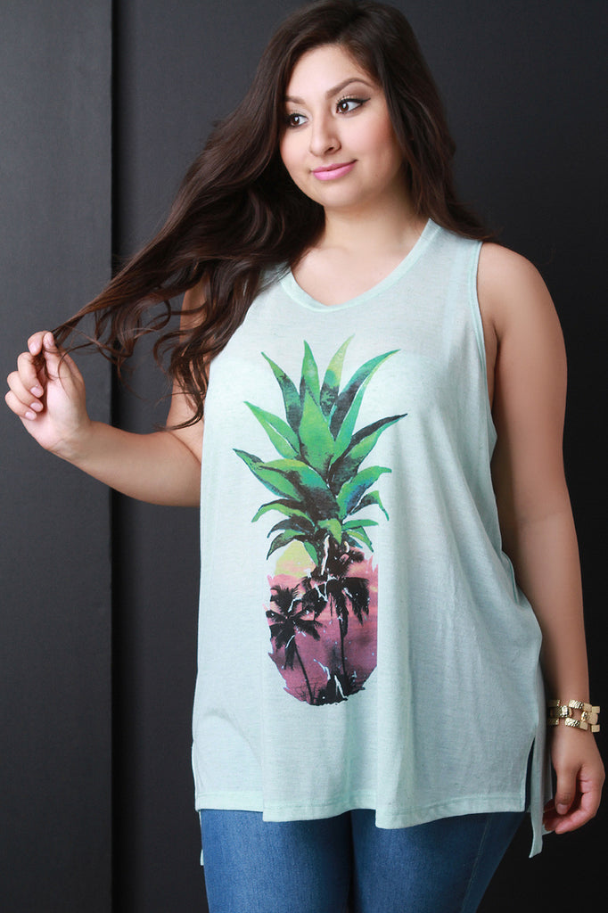 Pineapple Sunset Graphic Print Sleeveless Top