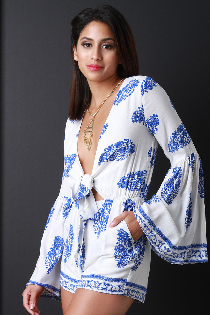 Tie Front Bell Sleeve Romper