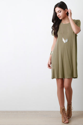Lace Up Open Back Tee Shirt Dress