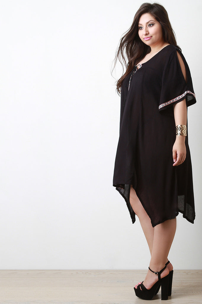 Embroidery Cold Shoulder Sharkbite Peasant Dress