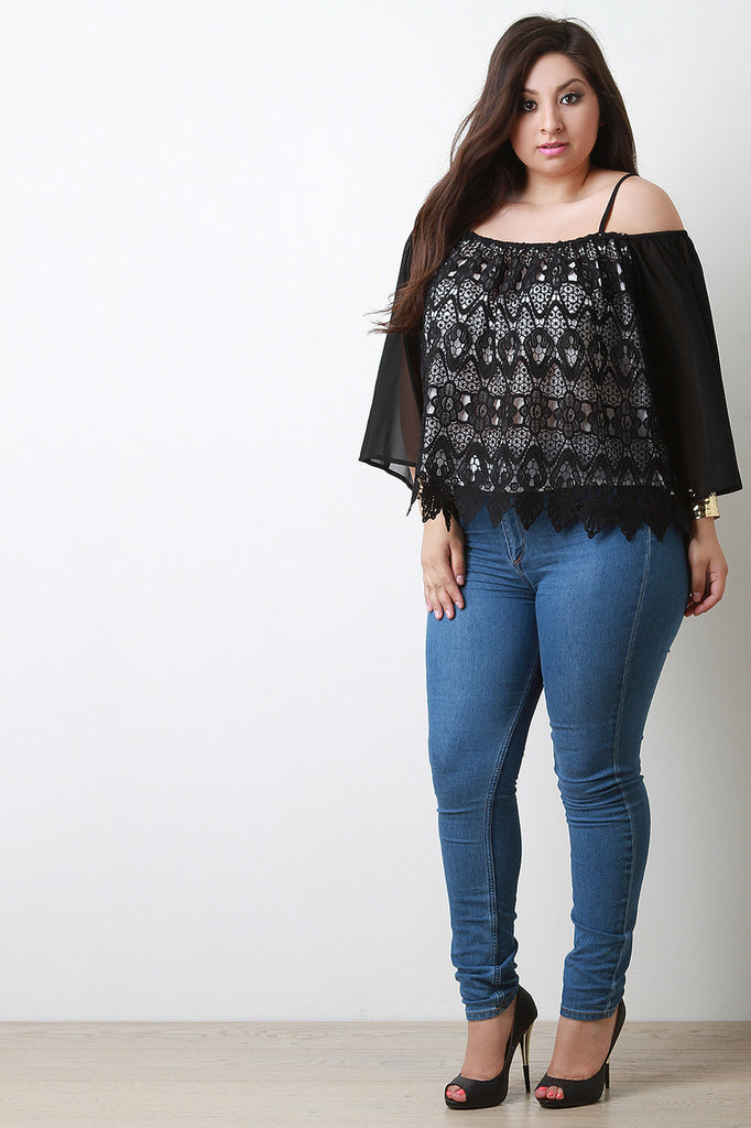 Crochet Lace Off-The-Shoulder Scalloped Hem Blouse Top