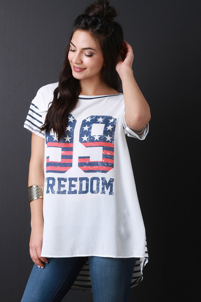 99 Freedom Graphic Print Stripe Back Tee Shirt