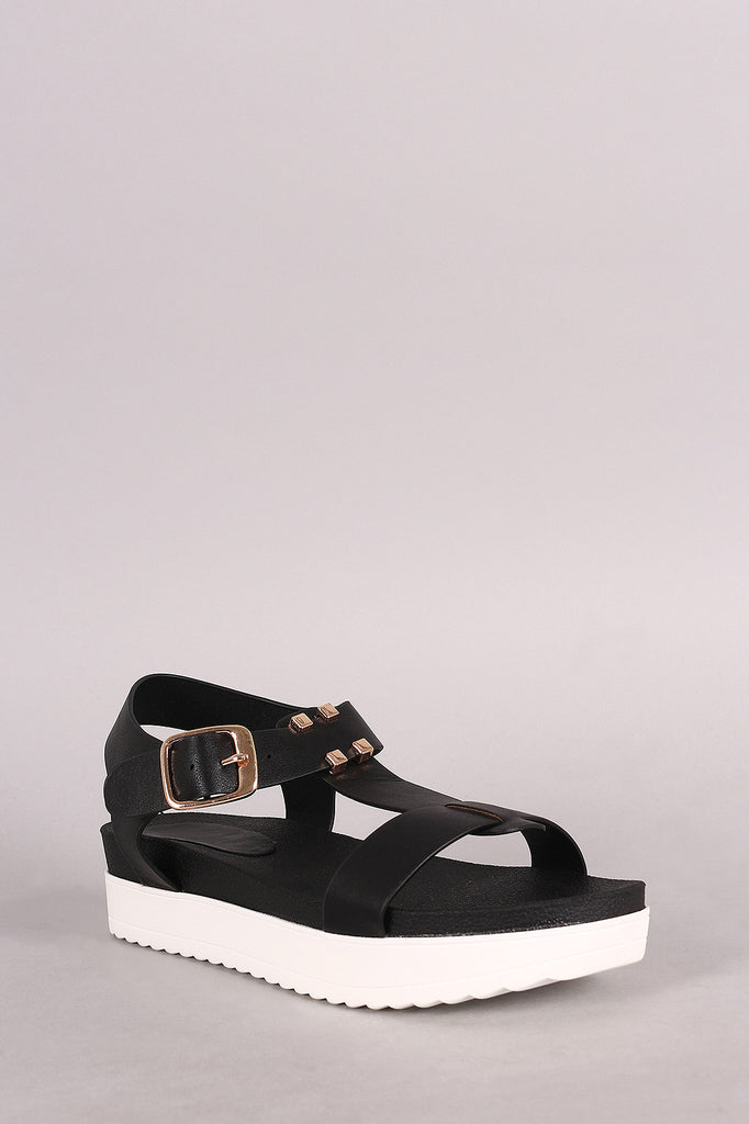 Bamboo T-Strap Flatform Lug Sandal