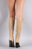 Suede Corset Lace-Up Chunky Heeled Boots