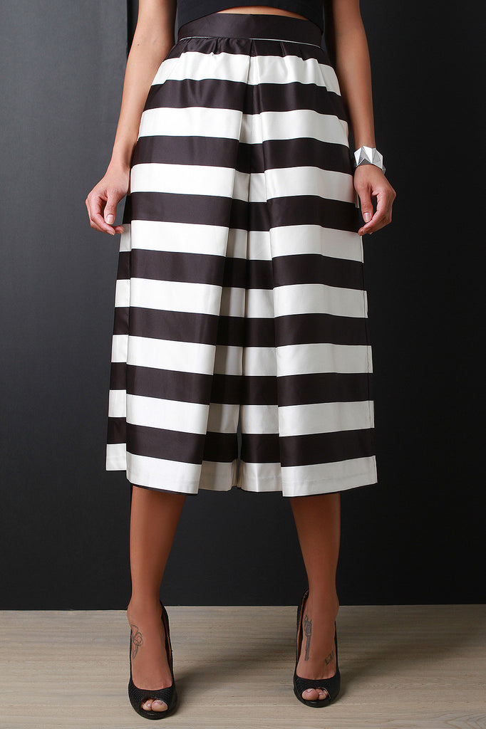 Horizontal Stripe Wide Leg Culotte Pants