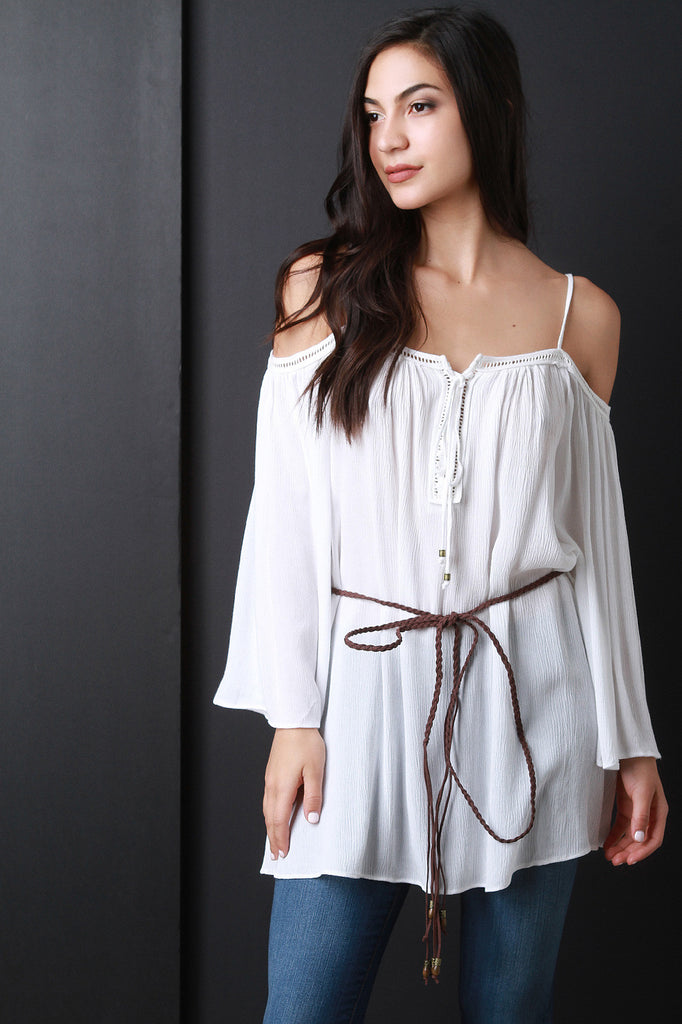 Cold Shoulder Long Sleeve Peasant Blouse