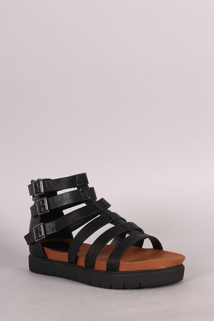 Bamboo Strappy Buckle Lug Sole Flatform Gladiator Sandals