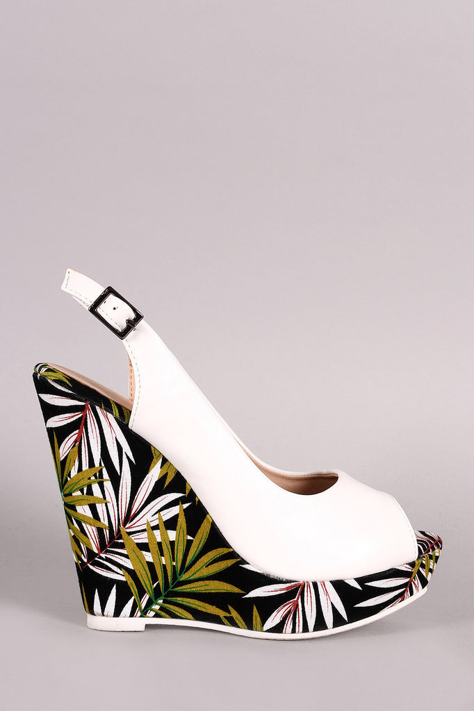 Liliana Tropical Peep Toe Slingback Platform Wedge