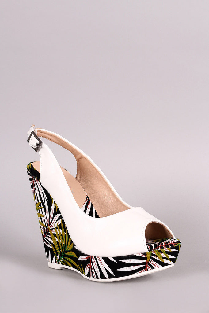 Liliana Tropical Peep Toe Slingback Platform Wedge