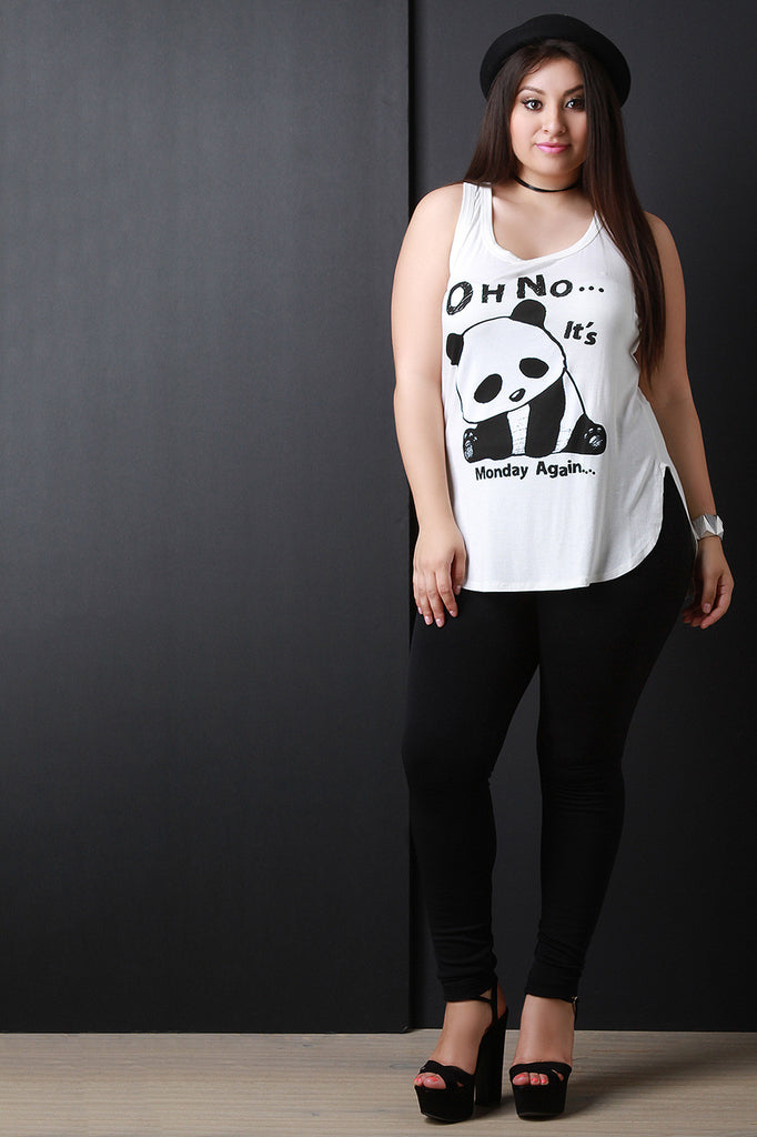 Panda Oh No Its Monday Again Graphic Print Top