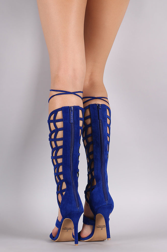 Suede Caged Lace Up Stiletto Heel