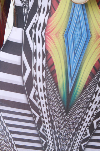 Rainbow Abstract Print Mesh Sleeves Dress