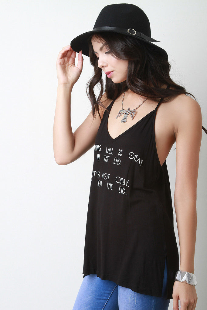 Everything Will Be Ok Sleeveless V Neck Top