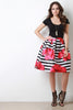 Bold Striped Floral Print Pleated Skirt