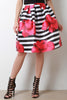 Bold Striped Floral Print Pleated Skirt