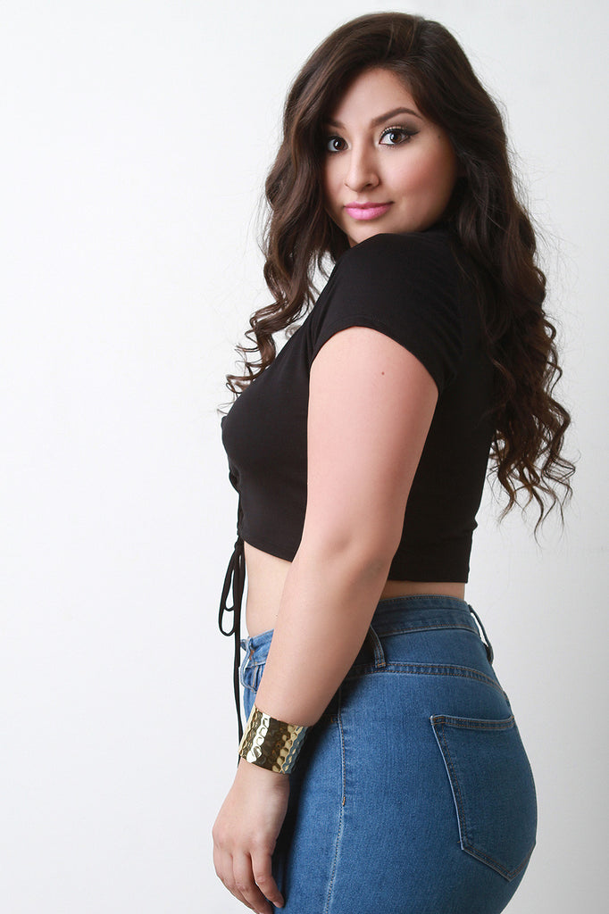 Lace Up Short Sleeve Crop Top