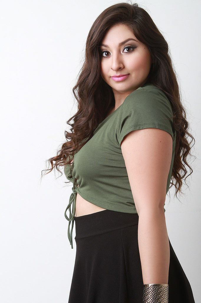 Lace Up Short Sleeve Crop Top