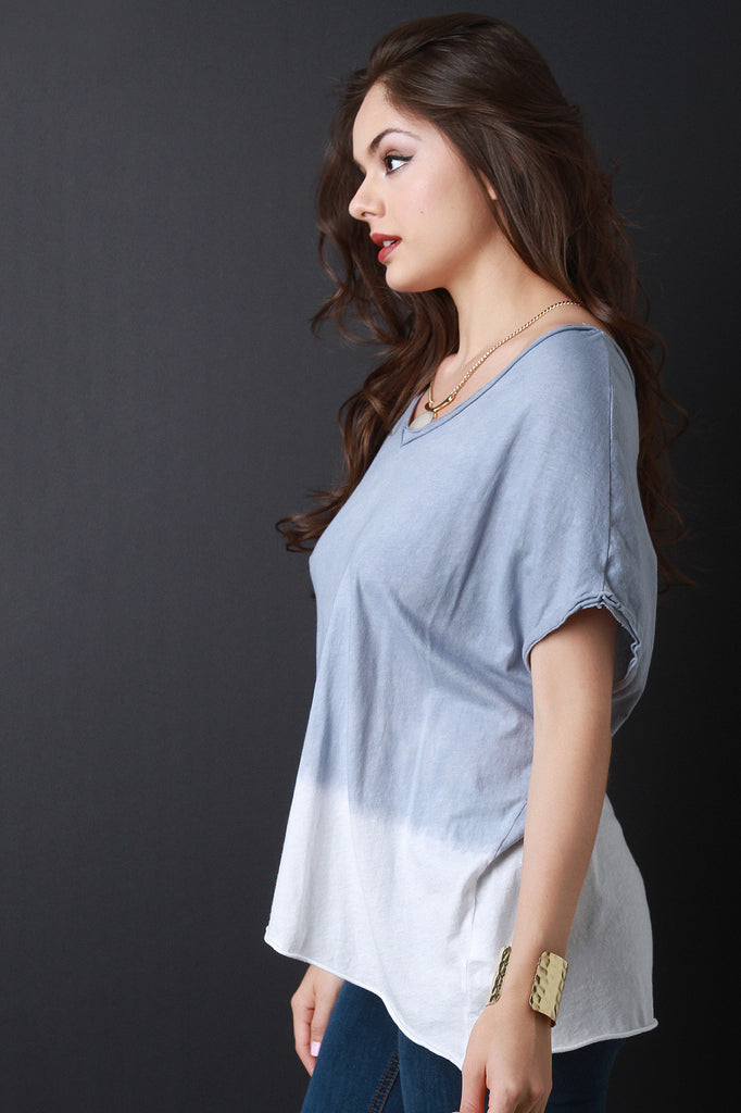 Boxy V Neck Dip Dyed Tee