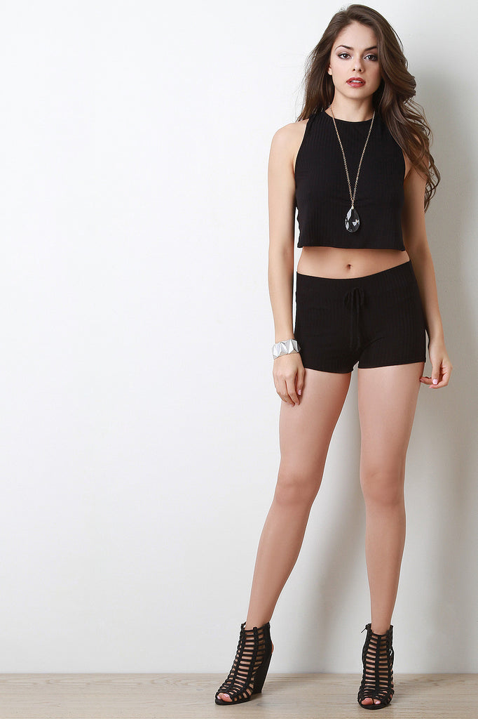 Rib Knit Criss-Cross Back Crop Top