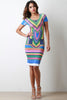 Vibrant Tribal Print Short Sleeves Bodycon Midi Dress