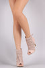 Suede Perforated Lace-Up Peep Toe Stiletto Booties