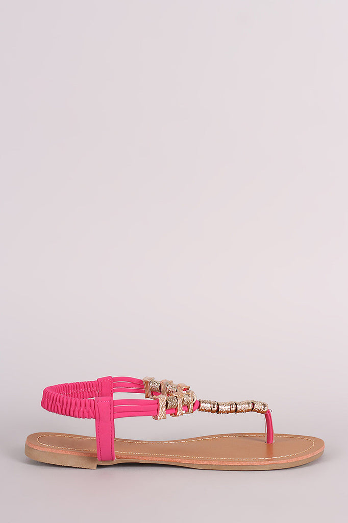 Metallic Ornament Embellished T-Strap Flat Sandal